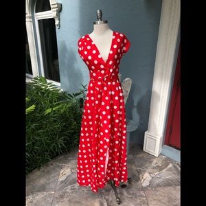 red and white polka dot maxi dress